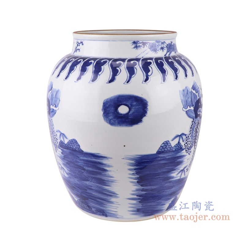 青花麒麟纹枣子罐，产品编号：RZUL04       产品尺寸(单位cm):  高35.1直径30.9口径底径20.3重量6.45KG