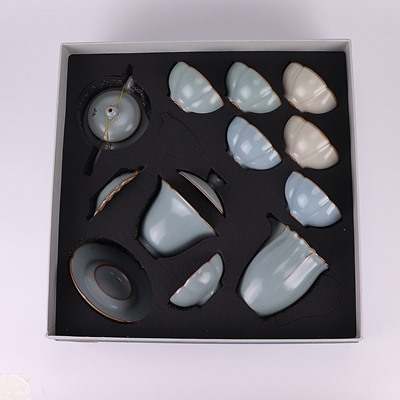 莺歌燕舞汝窑茶具,产品编号:RYGJ03 产品尺寸(单位cm): 高直径口径底径重量KG