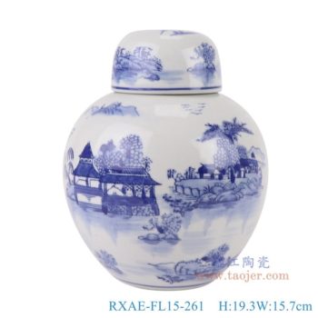 RXAE-FL15-261    青花山水宝珠坛    高19.3直径15.7口径底径8.2重量0.95KG