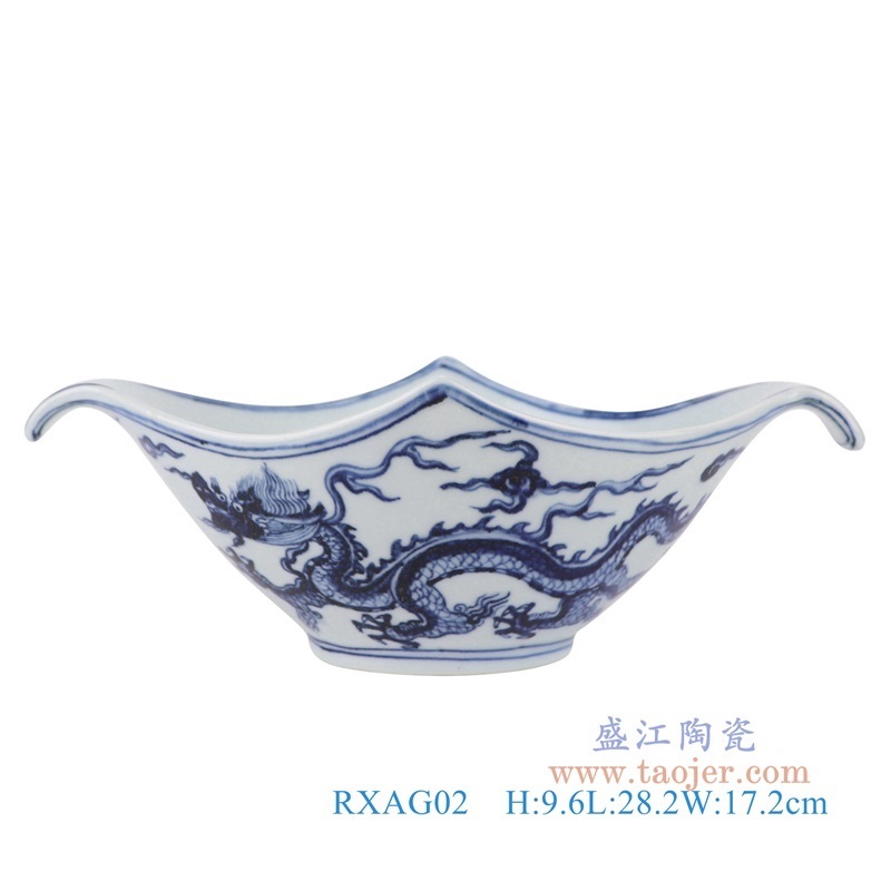 青花龙纹菱形碗,产品编号:RXAG02 产品尺寸(单位cm): 高9.6直径28.2口径底径8.5重量0.8KG