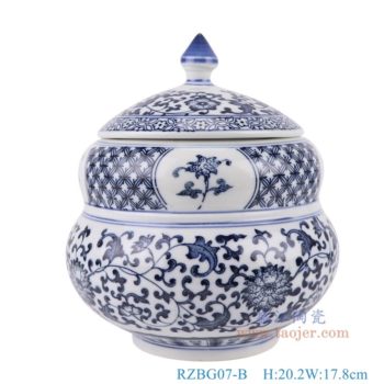 RZBG07-B   青花缠枝莲茶叶罐    高20.2直径17.8口径底径9.5重量1.3KG
