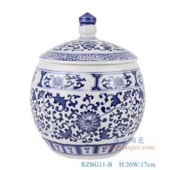 RZBG11-B   青花缠枝莲茶叶罐，    高20直径17口径底径10.2重量1.2KG