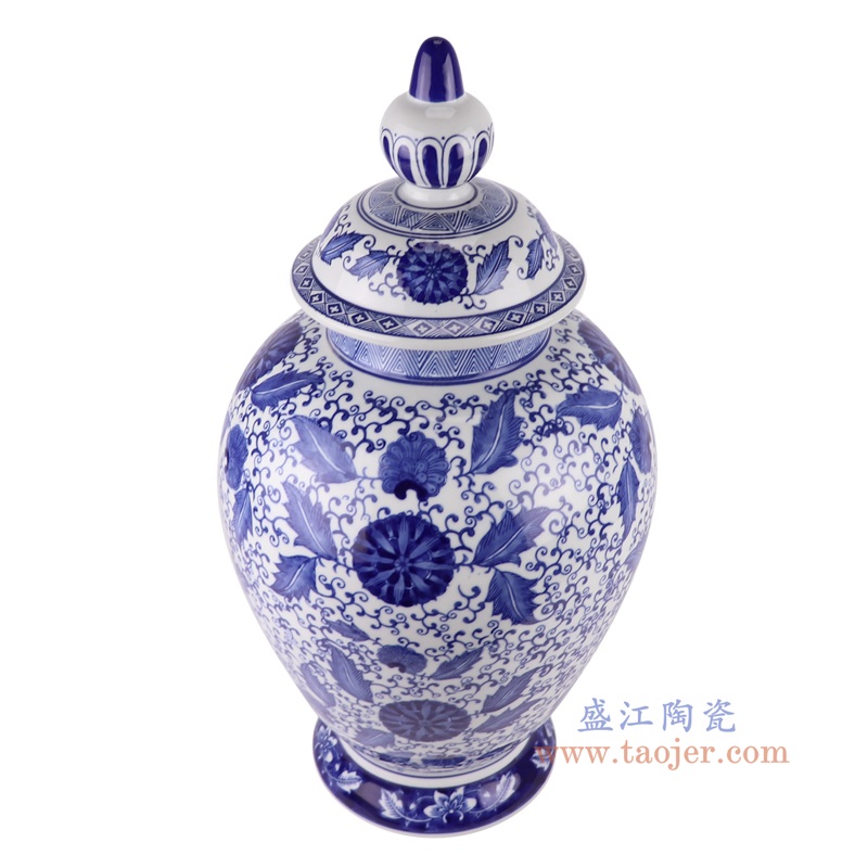 青花缠枝莲将军罐,产品编号:RXAE-FL10-818A 产品尺寸(单位cm): 高51.5直径26.5口径底径12重量3.1KG