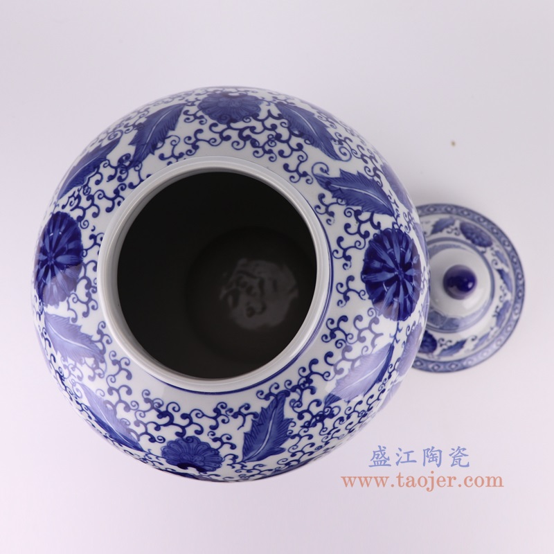 青花缠枝莲将军罐,产品编号:RXAE-FL10-818A 产品尺寸(单位cm): 高51.5直径26.5口径底径12重量3.1KG