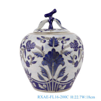 RXAE-FL16-200C  青花花卉苹果罐，   高22.7直径18口径底径10.8重量1.25KG