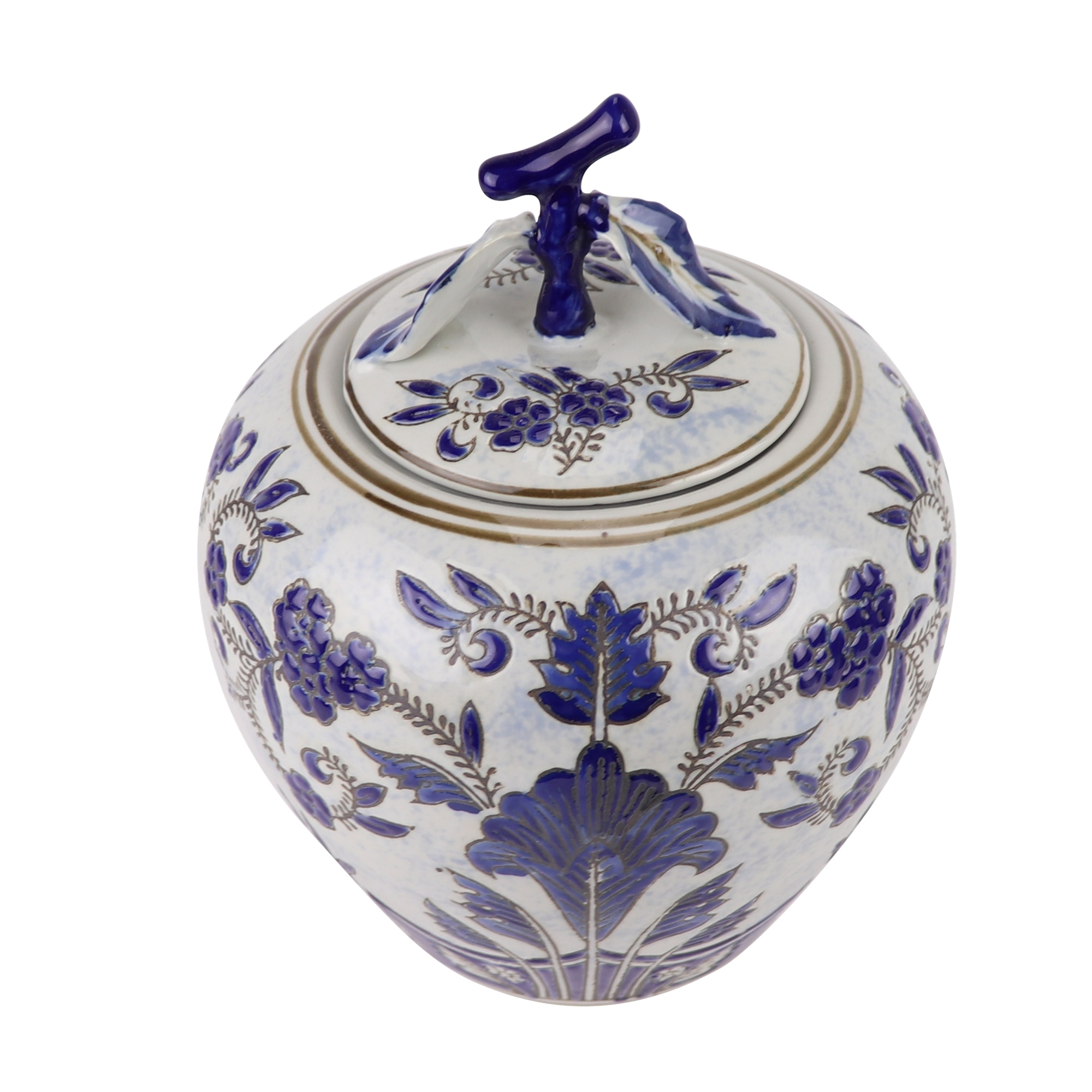 青花花卉苹果罐,产品编号:RXAE-FL16-200C 产品尺寸(单位cm): 高22.7直径18口径底径10.8重量1.25KG