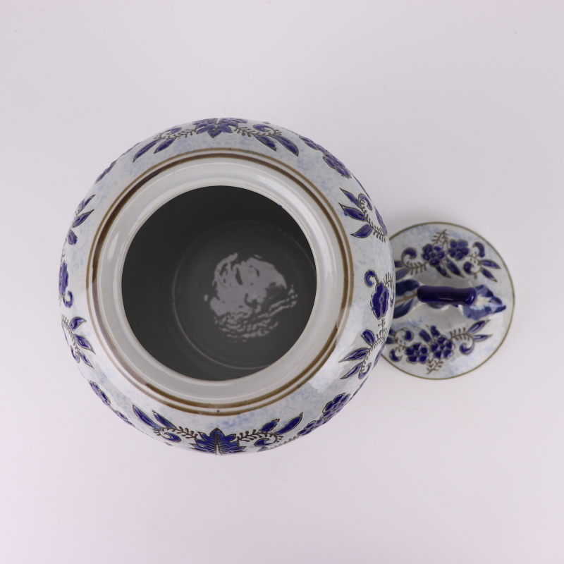 青花花卉苹果罐,产品编号:RXAE-FL16-200C 产品尺寸(单位cm): 高22.7直径18口径底径10.8重量1.25KG