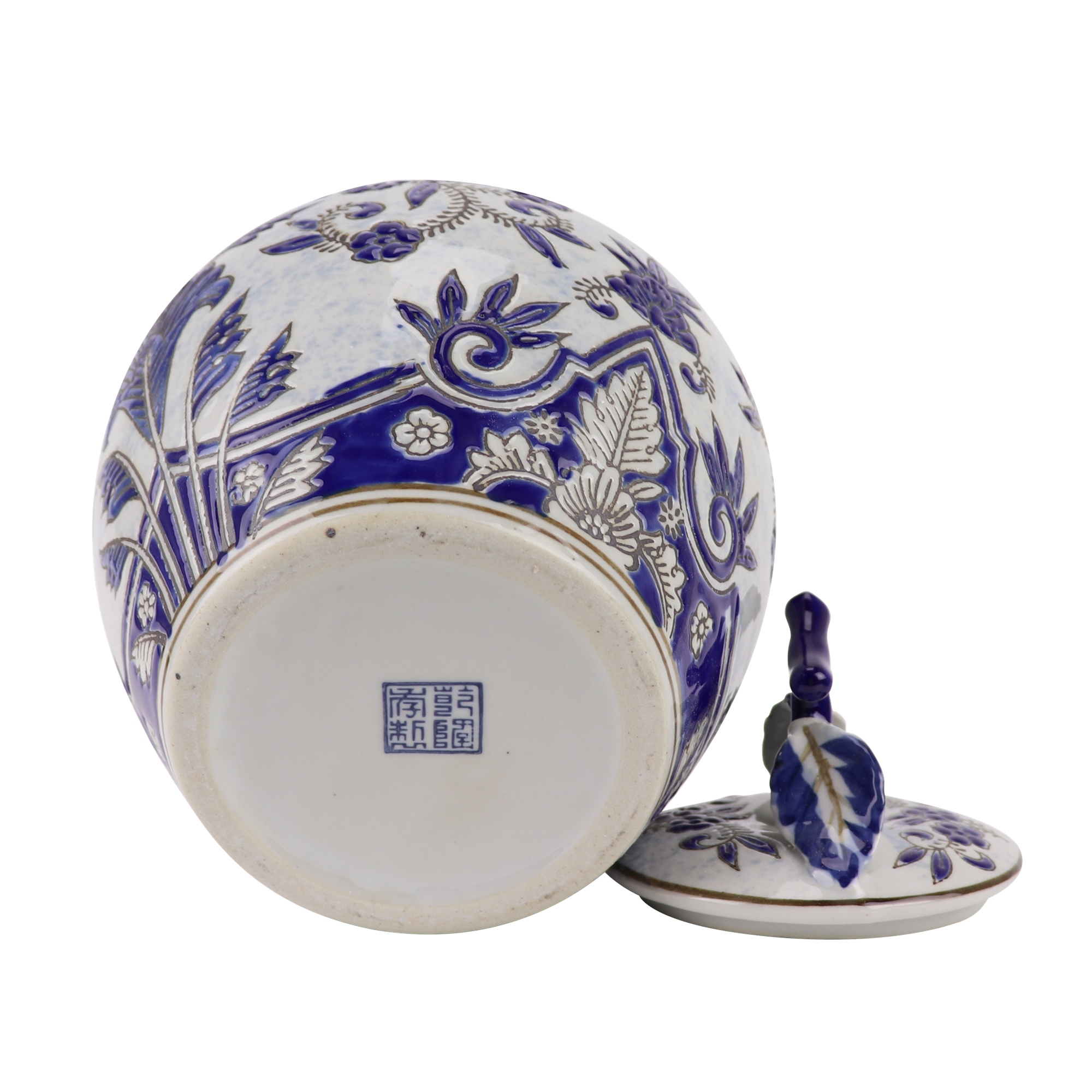 青花花卉苹果罐,产品编号:RXAE-FL16-200C 产品尺寸(单位cm): 高22.7直径18口径底径10.8重量1.25KG