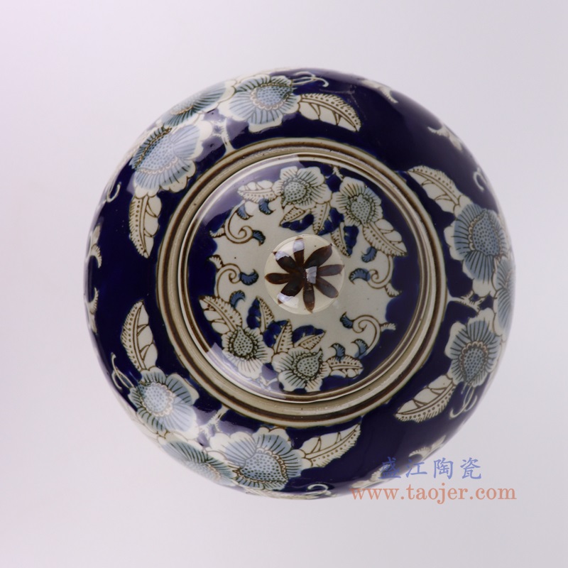 青花花卉茶叶罐,产品编号:RXAE-FL16-321 产品尺寸(单位cm): 高29直径22.5口径底径12.5重量2.75KG