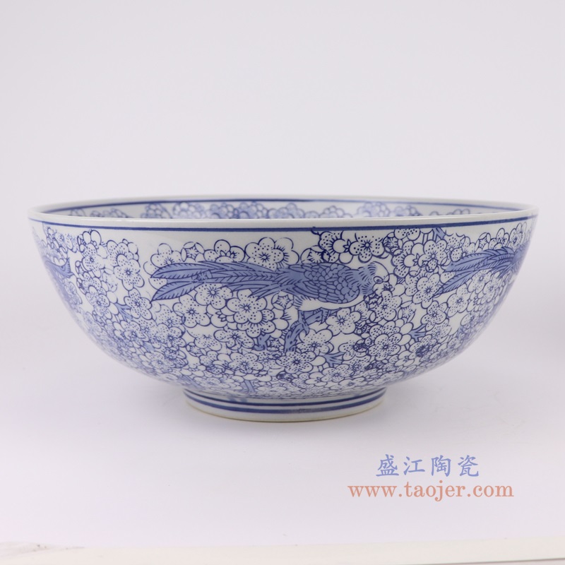 青花花鸟大碗,产品编号:RXAE-FL17-082 产品尺寸(单位cm): 高13.5直径34.2口径底径13.9重量3.2KG