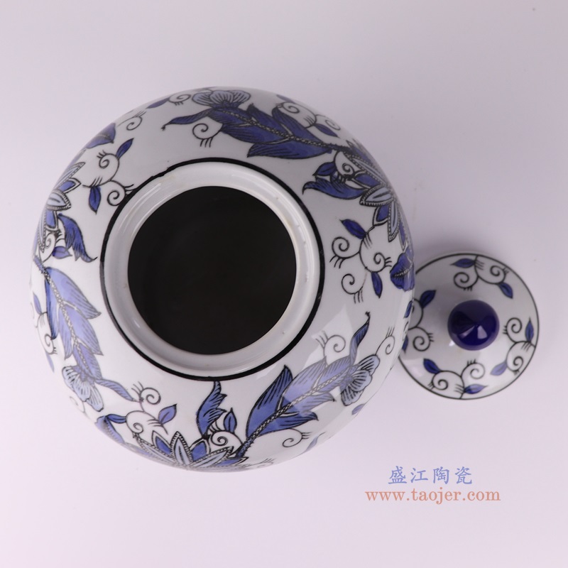 青花花卉西瓜罐西瓜坛,产品编号:RXAE-FL18-355C 产品尺寸(单位cm): 高20.5直径21口径底径13.5重量1.58KG