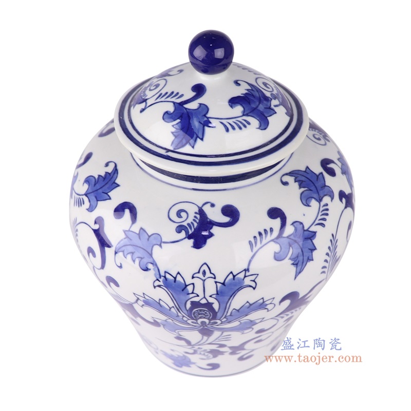 青花花卉将军罐将军坛,产品编号:RXAE-FL19-144 产品尺寸(单位cm): 高25.5直径18.7口径底径12重量1.28KG