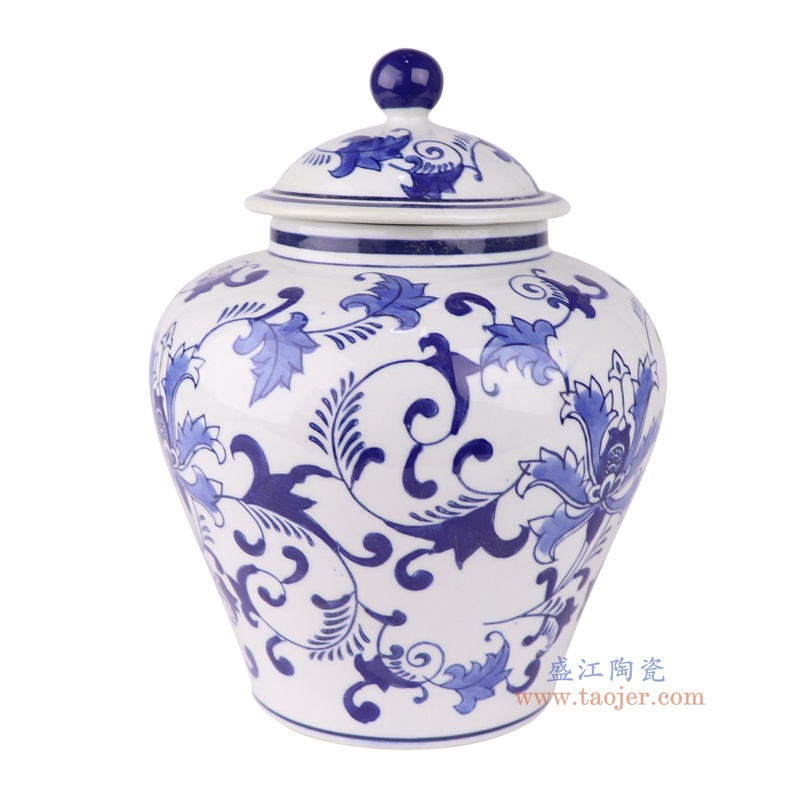 青花花卉将军罐将军坛,产品编号:RXAE-FL19-144 产品尺寸(单位cm): 高25.5直径18.7口径底径12重量1.28KG