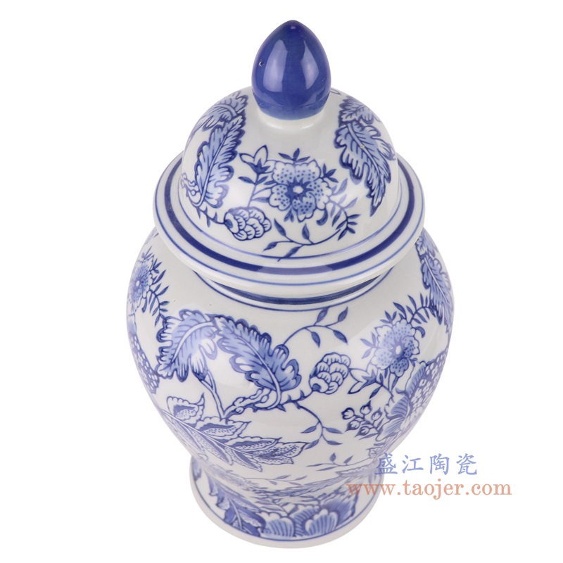 青花花卉将军罐,产品编号:RXAE-FL21-403 产品尺寸(单位cm): 高30.8直径17.5口径底径12.3重量1.75KG