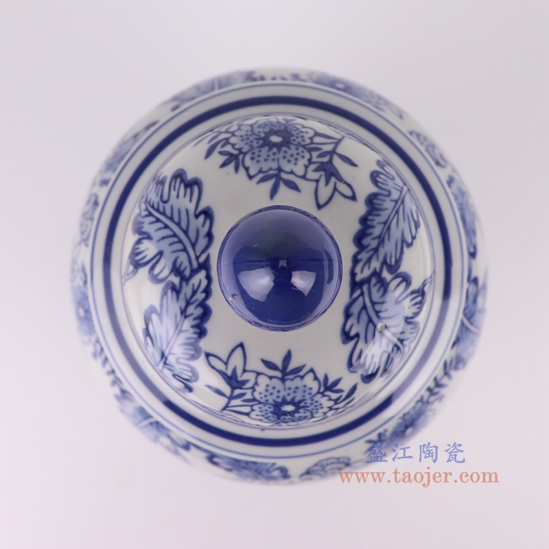 青花花卉将军罐,产品编号:RXAE-FL21-403 产品尺寸(单位cm): 高30.8直径17.5口径底径12.3重量1.75KG
