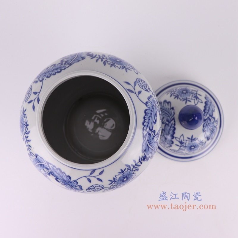 青花花卉将军罐,产品编号:RXAE-FL21-403 产品尺寸(单位cm): 高30.8直径17.5口径底径12.3重量1.75KG