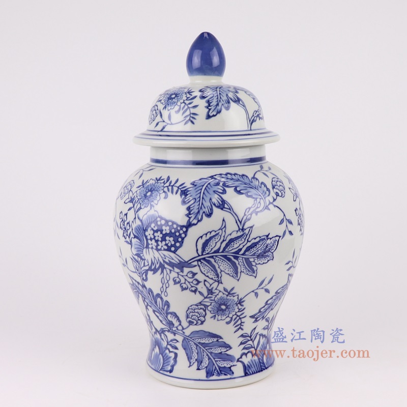 青花花卉将军罐,产品编号:RXAE-FL21-403 产品尺寸(单位cm): 高30.8直径17.5口径底径12.3重量1.75KG