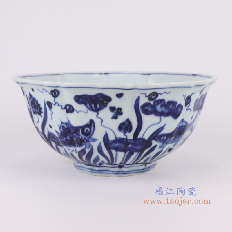 青花鱼藻纹大碗,产品编号:RXAG01 产品尺寸(单位cm): 高10.2直径23口径底径9.3重量0.8KG