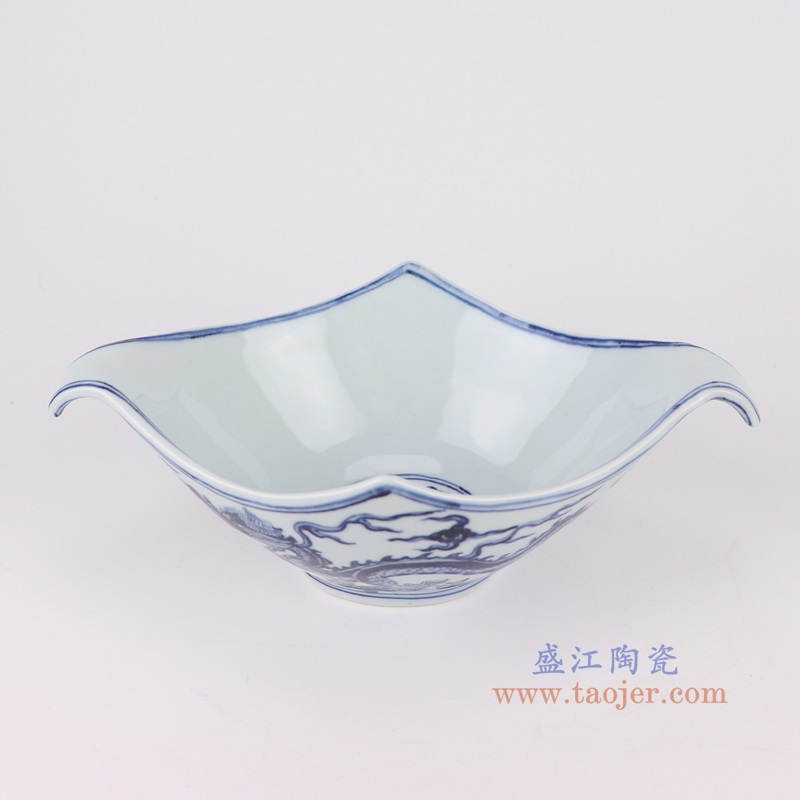 青花龙纹菱形碗,产品编号:RXAG02 产品尺寸(单位cm): 高9.6直径28.2口径底径8.5重量0.8KG