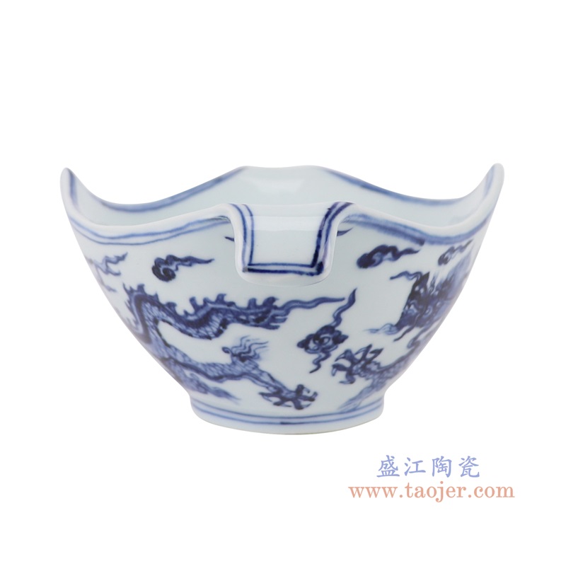 青花龙纹菱形碗,产品编号:RXAG02 产品尺寸(单位cm): 高9.6直径28.2口径底径8.5重量0.8KG