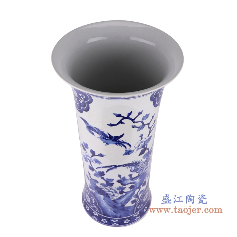 青花花鸟花觚瓶大号,产品编号:RYLU133-L 产品尺寸(单位cm): 高50.5直径25.8口径底径重量6.1KG