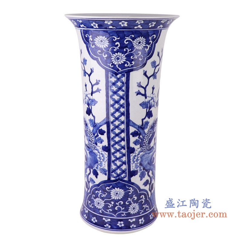 青花花鸟花觚瓶大号,产品编号:RYLU133-L 产品尺寸(单位cm): 高50.5直径25.8口径底径重量6.1KG