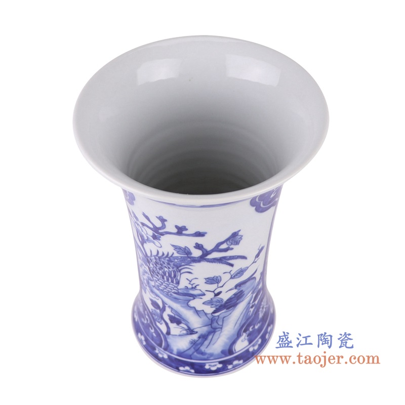 青花花鸟花觚瓶小号,产品编号:RYLU133-S 产品尺寸(单位cm): 高28直径18.4口径底径重量2.3KG