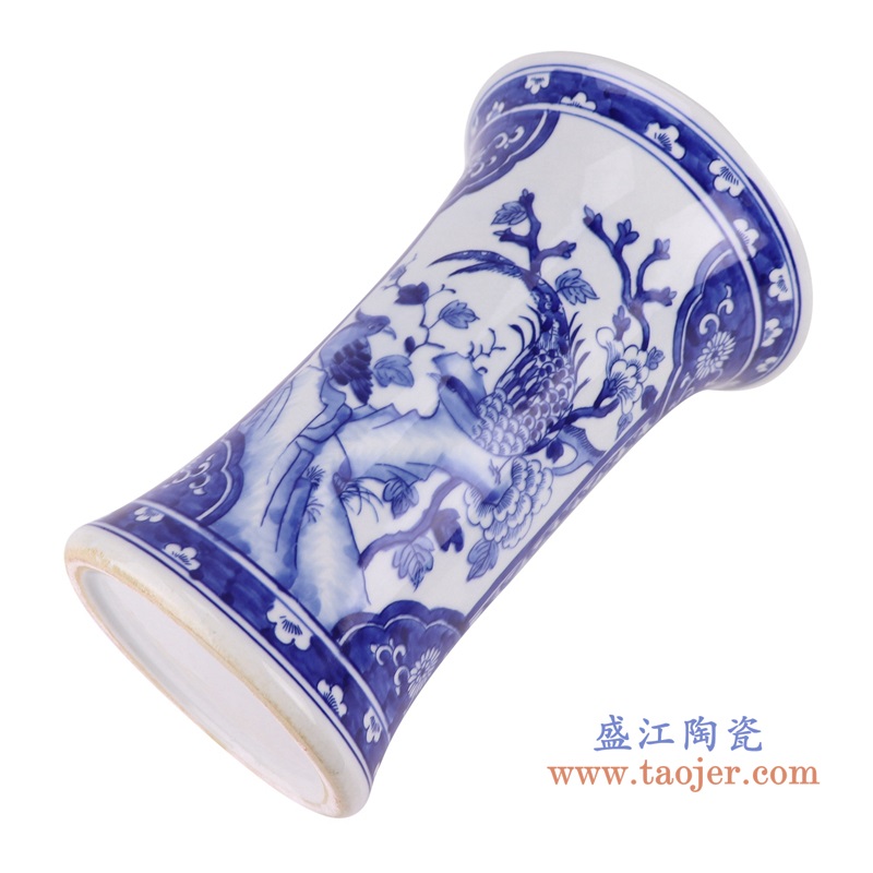 青花花鸟花觚瓶小号,产品编号:RYLU133-S 产品尺寸(单位cm): 高28直径18.4口径底径重量2.3KG