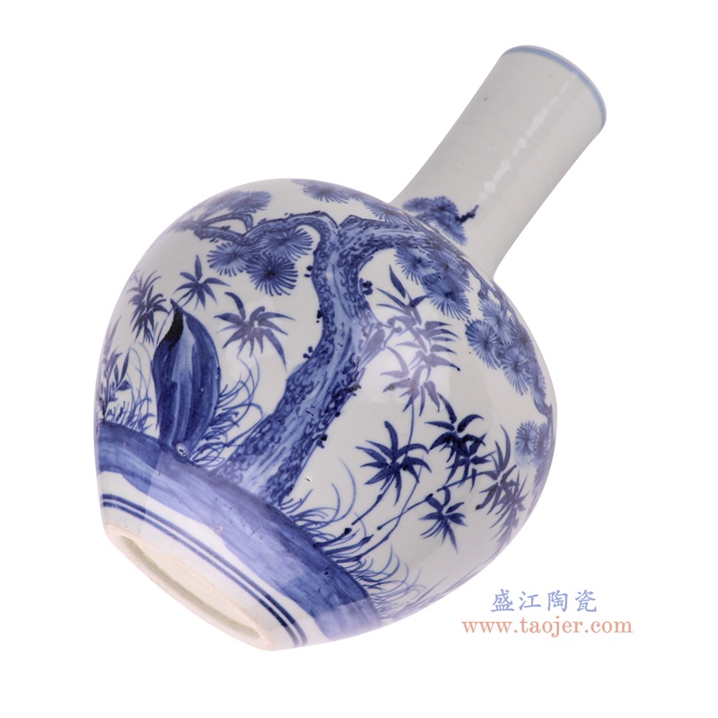 青瓜松鹤纹天球瓶,产品编号:RZFH36 产品尺寸(单位cm): 高36.4直径24.2口径底径10.4重量3.5KG