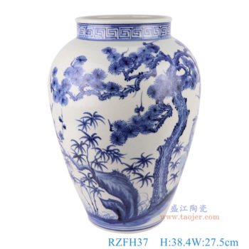 RZFH37    青花松竹梅花鹿纹大罐    高38.4直径27.5口径底径14.7重量5.7KG