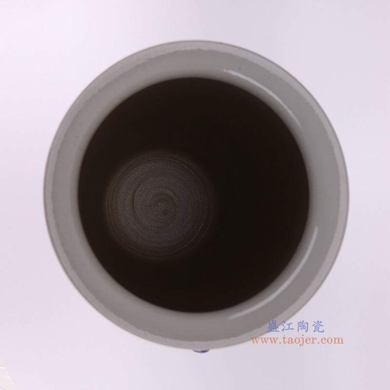 青花鱼藻纹双狮子头耳箭筒,产品编号:RZFH38-A 产品尺寸(单位cm): 高54直径26.5口径底径重量12KG