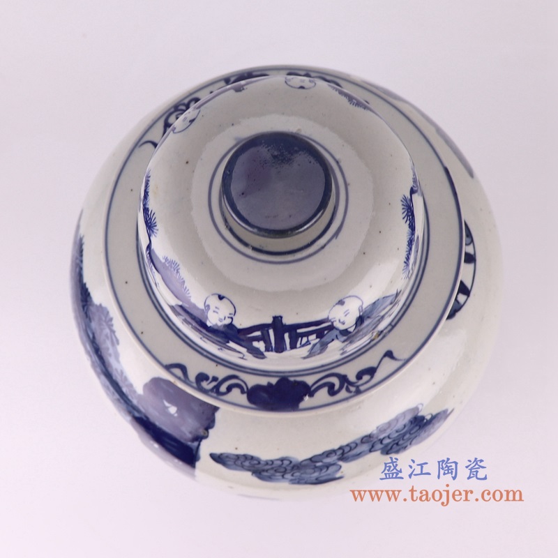 青花人物仕女童子将军罐,产品编号:RZKT24-H 产品尺寸(单位cm): 高46.5直径26.2口径底径21.8重量6.6KG