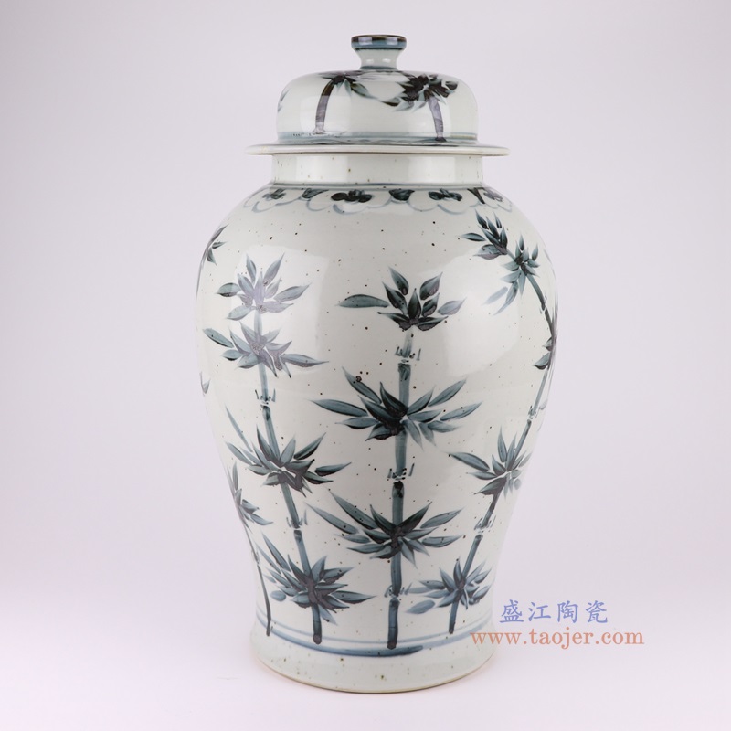 仿古墨彩竹纹将军罐,产品编号:RZOX18-C 产品尺寸(单位cm): 高57直径31口径底径13.2重量11KG
