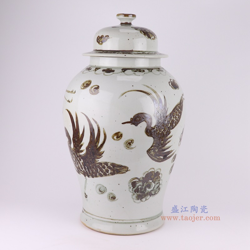 仿古洪武釉里红凤凰将军罐,产品编号:RZOX18-D 产品尺寸(单位cm): 高57直径31口径底径13.2重量11KG