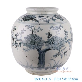 RZOX21-A    仿古青花太阳花卉坛罐子     高38.5直径35.8口径底径20重量10.85KG