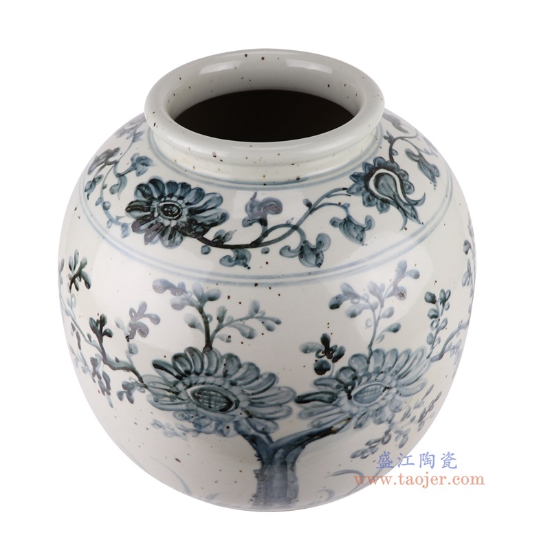 仿古青花太阳花卉坛罐子,产品编号:RZOX21-A 产品尺寸(单位cm): 高38.5直径35.8口径底径20重量10.85KG