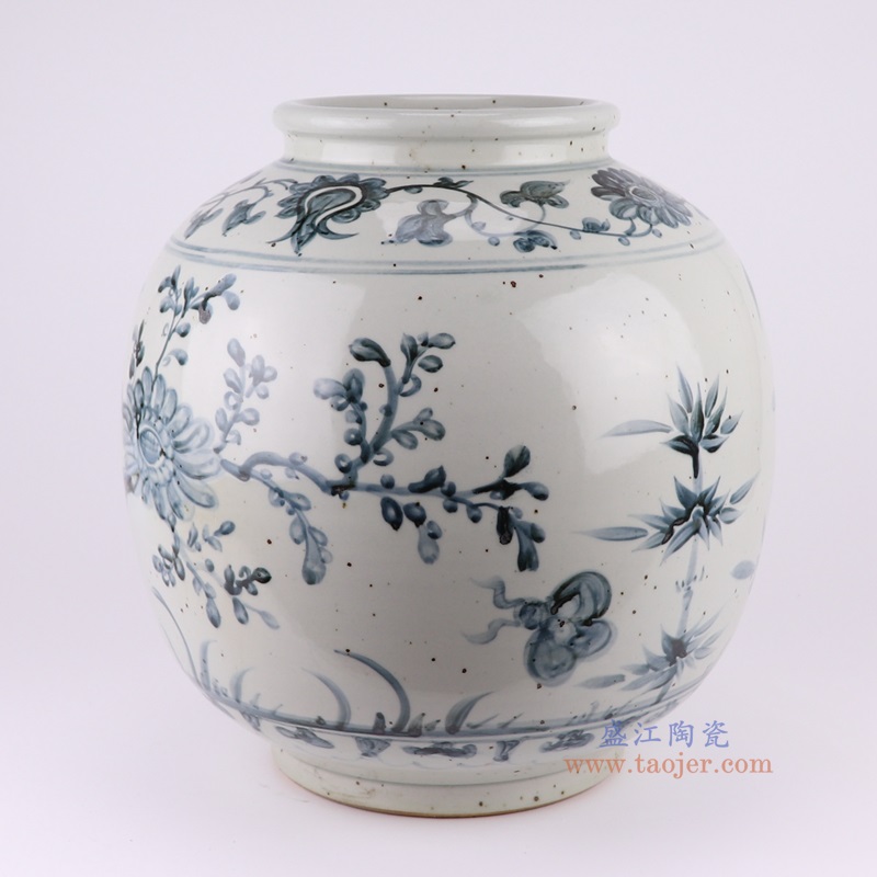 仿古青花太阳花卉坛罐子,产品编号:RZOX21-A 产品尺寸(单位cm): 高38.5直径35.8口径底径20重量10.85KG