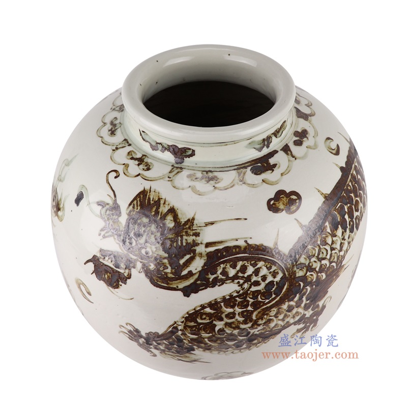 仿古洪武釉里红龙纹坛罐子,产品编号:RZOX21-B 产品尺寸(单位cm): 高38.5直径35.8口径底径20重量10.85KG