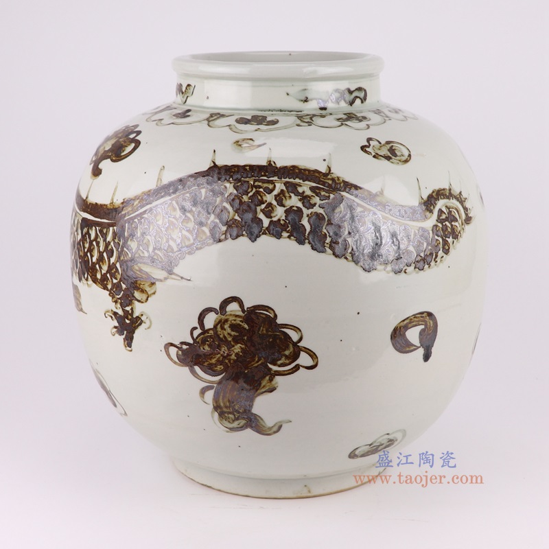 仿古洪武釉里红龙纹坛罐子,产品编号:RZOX21-B 产品尺寸(单位cm): 高38.5直径35.8口径底径20重量10.85KG