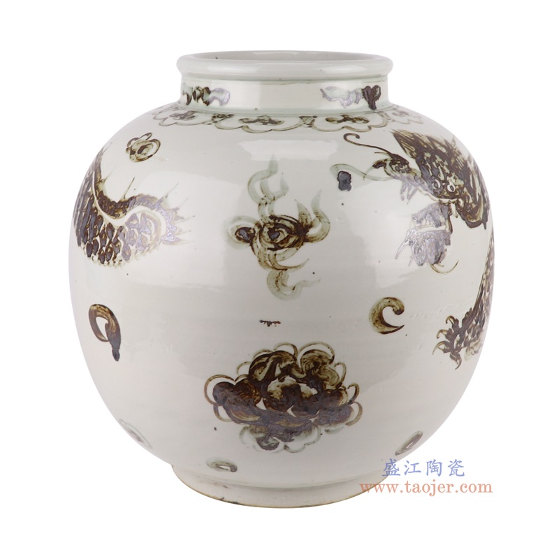 仿古洪武釉里红龙纹坛罐子,产品编号:RZOX21-B 产品尺寸(单位cm): 高38.5直径35.8口径底径20重量10.85KG