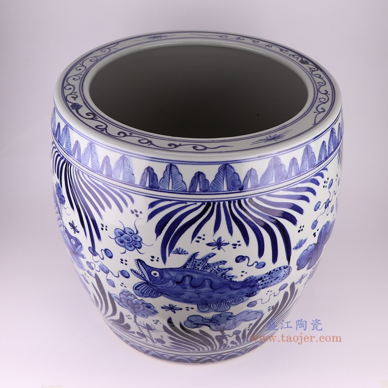 青花鱼藻纹大缸,产品编号:RZSC43 产品尺寸(单位cm): 高47直径50口径底径重量25KG