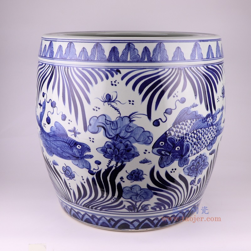 青花鱼藻纹大缸,产品编号:RZSC43 产品尺寸(单位cm): 高47直径50口径底径重量25KG