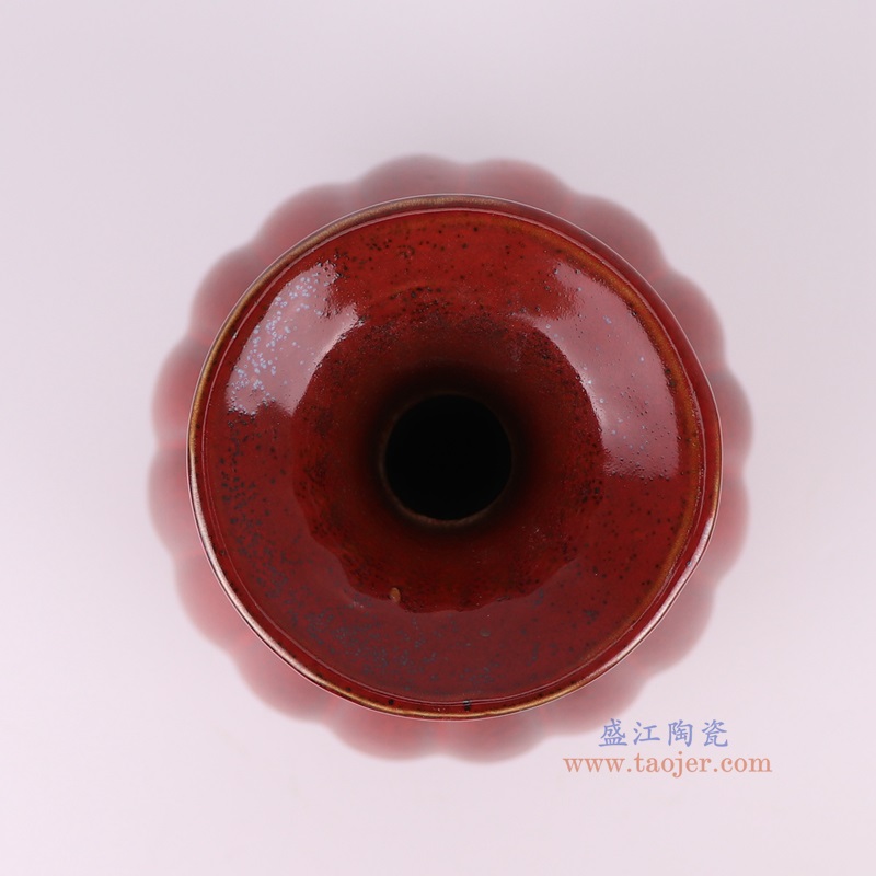 紅釉象耳玉壶春瓶,产品编号:RZSC46 产品尺寸(单位cm): 高35.7直径19.3口径底径11.5重量2KG