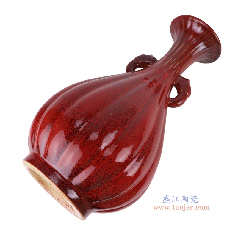 紅釉象耳玉壶春瓶,产品编号:RZSC46 产品尺寸(单位cm): 高35.7直径19.3口径底径11.5重量2KG