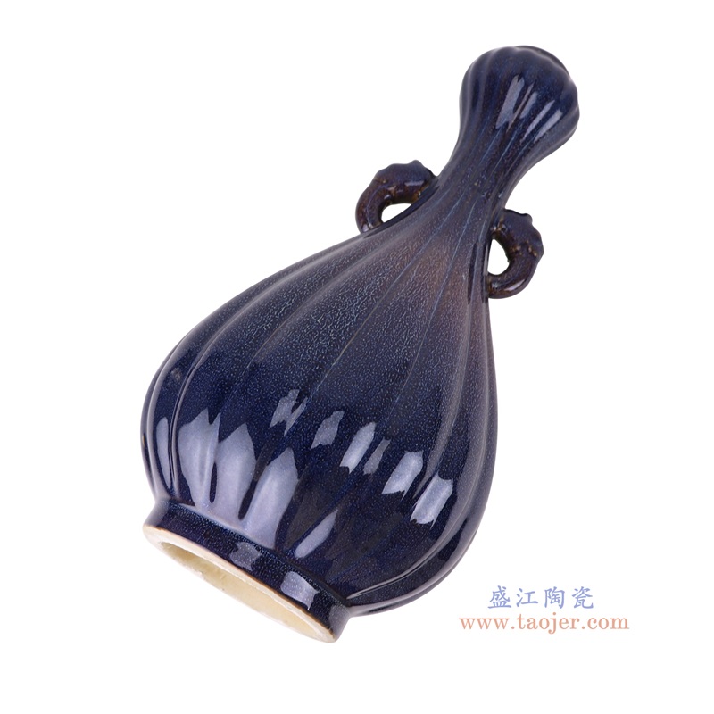 霁蓝象耳蒜头瓶,产品编号:RZSC47 产品尺寸(单位cm): 高37直径19.5口径底径11.6重量2KG