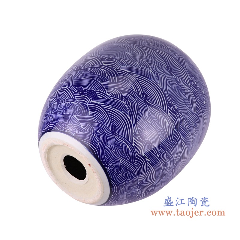 蓝底海浪海水纹冬瓜罐灯具,产品编号:RZSI37-A 产品尺寸(单位cm): 高37.2直径31.5口径6底径15重量5.65KG