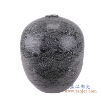 RZSI37-B  黑底海浪海水纹冬瓜罐灯具    高37.2直径31.5口径6底径15重量5.65KG