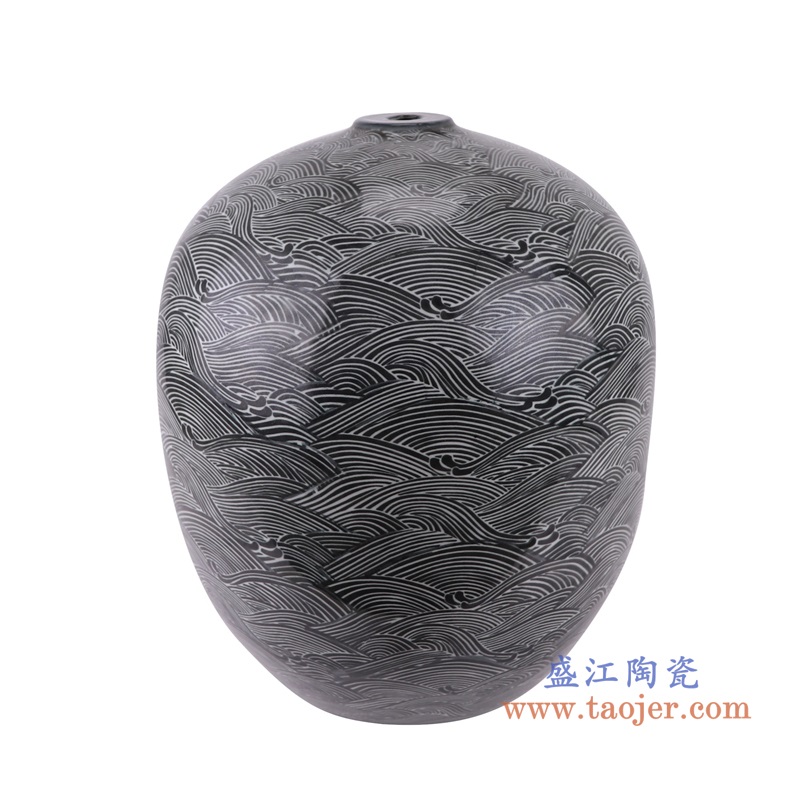 黑底海浪海水纹冬瓜罐灯具,产品编号:RZSI37-B 产品尺寸(单位cm): 高37.2直径31.5口径6底径15重量5.65KG