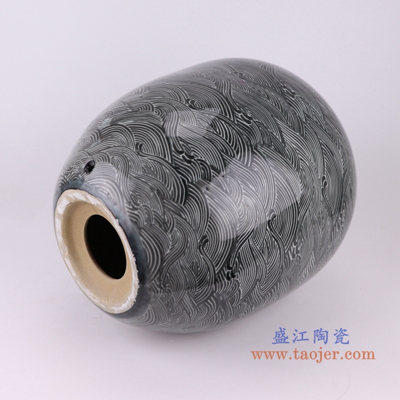 黑底海浪海水纹冬瓜罐灯具,产品编号:RZSI37-B 产品尺寸(单位cm): 高37.2直径31.5口径6底径15重量5.65KG