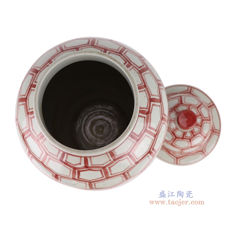 仿古釉里红六边几何图形将军罐,产品编号:RZSX50-B 产品尺寸(单位cm): 高46直径26口径底径18.3重量6.35KG